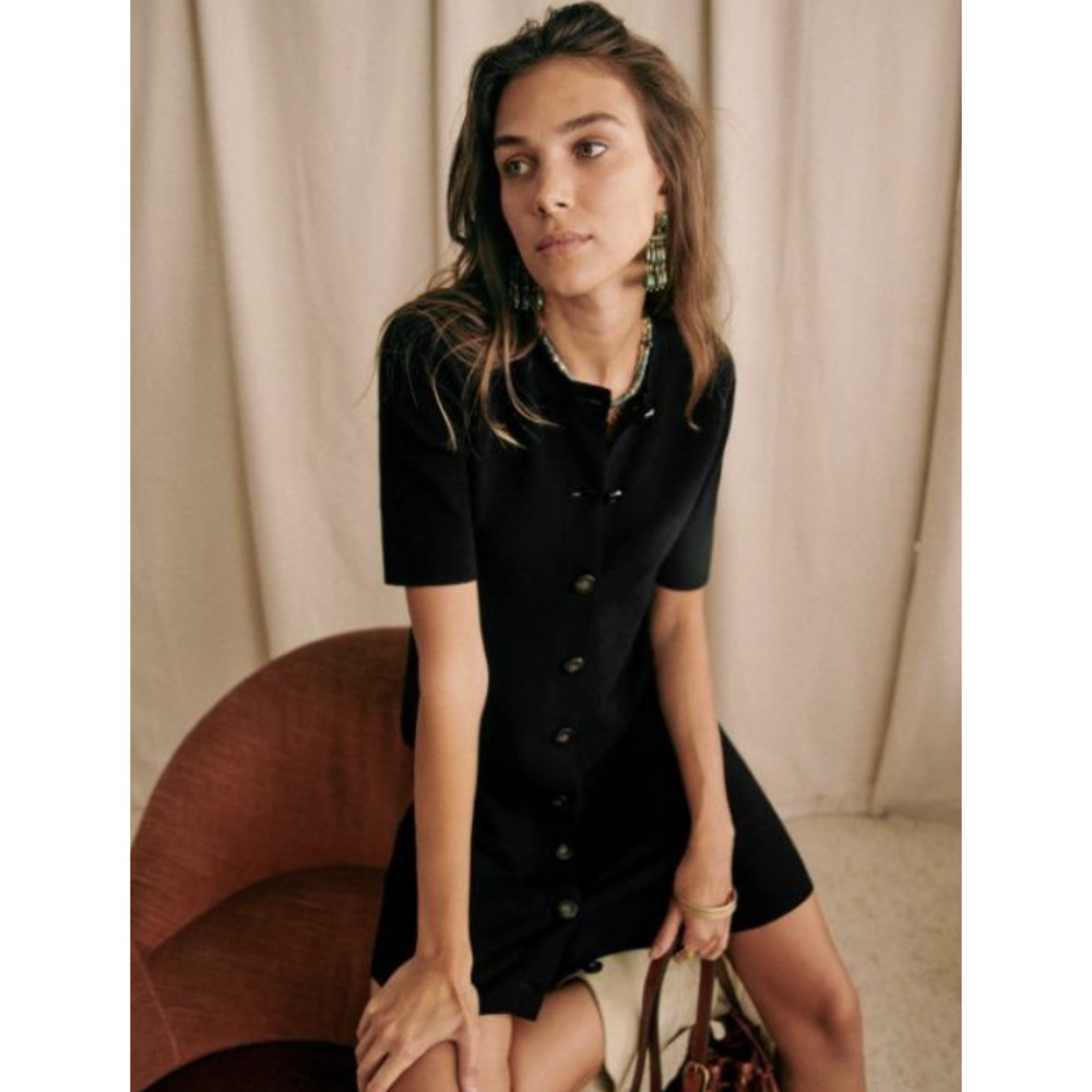Sezane Black Ava Viscose Ecovero Lenzing Button Dress Size Large